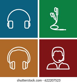 Headphone icons set. set of 4 headphone outline icons such as headset, earphones, support