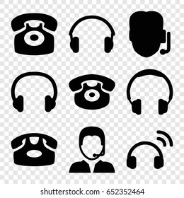 Headphone icons set. set of 9 headphone filled icons such as desk phone, earphones, support, headset