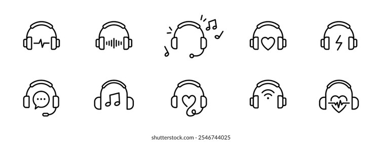 Conjunto de iconos de auriculares. Auriculares Símbolos musicales. Auriculares, icono de accesorio de auriculares. Símbolo de Vector