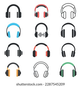 Headphone icons set in flat style. Earphone vector illustration on isolated background. Listen music sign business concept.