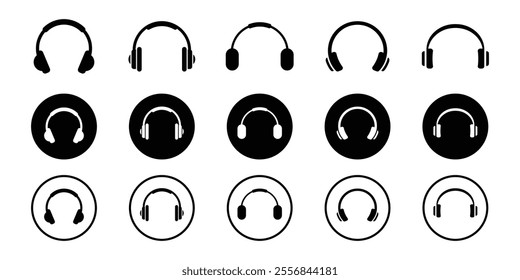 Headphone icons set. Headphones icon collection. Set of music headphones icons. Headphone sign and symbol