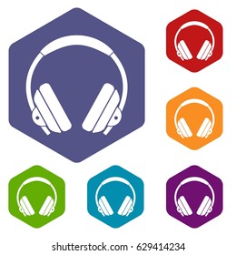 Headphone icons set hexagon isolated vector illustration