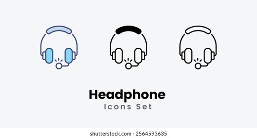 Headphone Icons thin line and glyph vector icon stock illustration