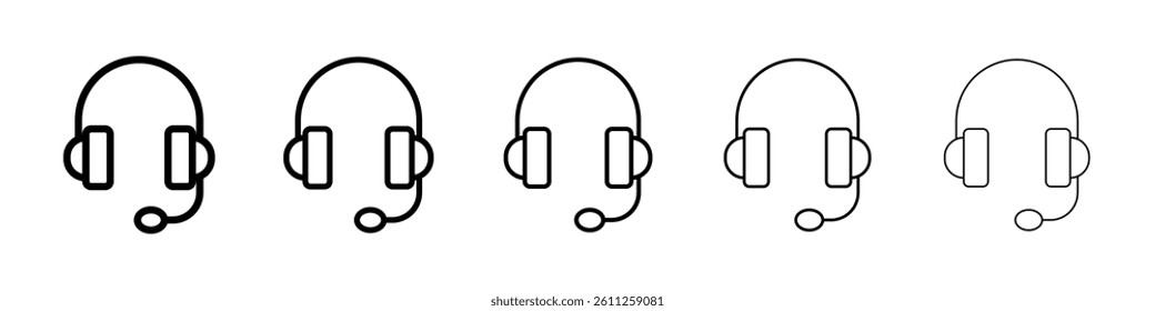Headphone icons vector set in different stroke line style