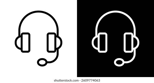 Headphone icons vector set in stroke line style