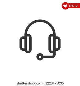 Headphone icon-support sign, headset simple line icon, linear pictogram