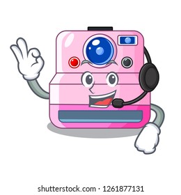 With headphone instant camera isolated on a mascot