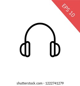 Headphone Isolated Flat Mobile Icon, Vector, Sign, Symbol, Button, Element, Silhouette, EPS 10, Premium