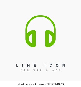 Headphone isolated minimal single flat linear icon for application and info-graphic. Gadget line vector icon for websites and mobile minimalistic flat design.