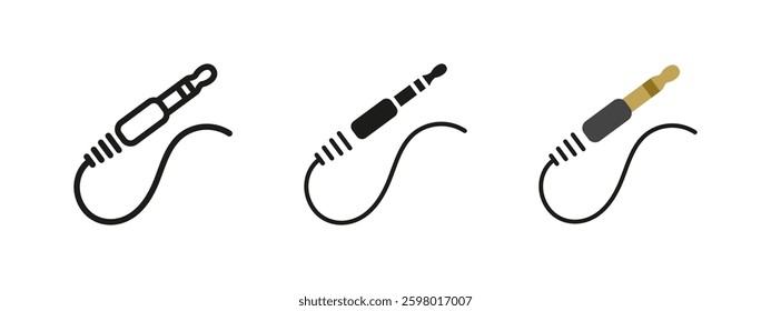 Headphone jack icon. Audio plug with a curved wire vector illustration. Audio connection symbol for electronic devices. Music accessory and sound equipment pictogram.