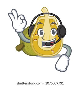 With headphone jackfruit mascot cartoon style