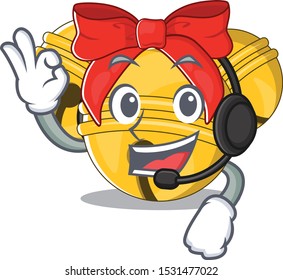 With headphone Jingle bell on the character table
