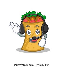 With headphone kebab wrap character cartoon