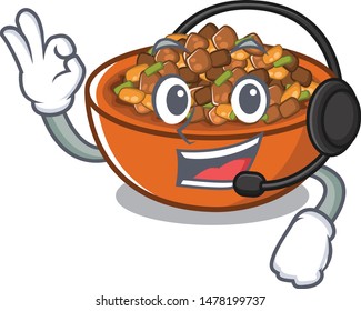 With headphone kung pao chicken in a cartoon