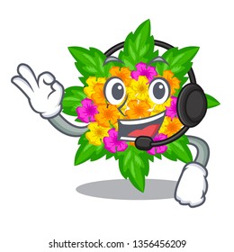 With headphone lantana flowers isolated with the character