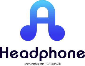 Headphone And A latter logo design vector illustration .Music logo design template 