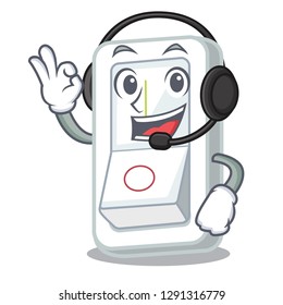 With headphone light switch above cartoon wooden wall