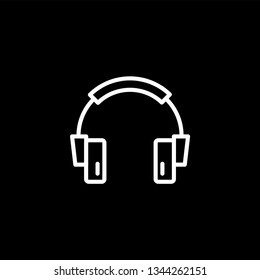 Headphone Line Icon On Black Background. Black Flat Style Vector Illustration.