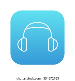 Headphone line icon for web, mobile and infographics. Vector white icon on the blue gradient square with rounded corners isolated on white background.