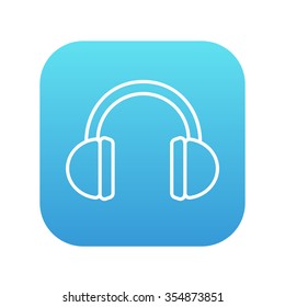 Icono de línea de auriculares para web, móvil e infografía. Icono de blanco vector en el cuadrado de gradiente azul con esquinas redondeadas aisladas en fondo blanco.