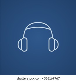 Headphone line icon for web, mobile and infographics. Vector light blue icon isolated on blue background.