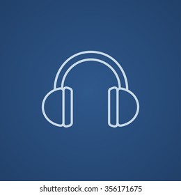 Headphone line icon for web, mobile and infographics. Vector light blue icon isolated on blue background.