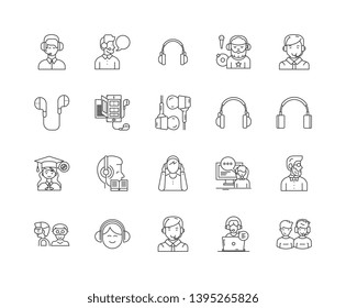 Headphone line icons, signs, vector set, outline illustration concept 