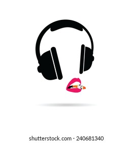 headphone and lips color vector illustration