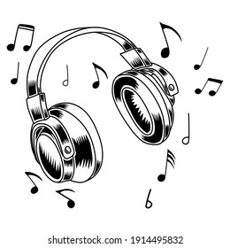 headphone listening music with tune and not music vector illustration