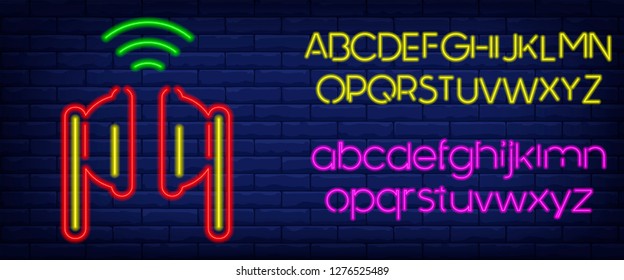 Headphone live music vector neon logo, sign, emblem, symbol poster . Bright banner poster, neon bright sign. Editing text neon sign