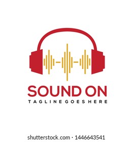 headphone logo concept with sound wave on the middle 