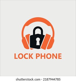concepto de diseño del logotipo de auriculares con candado en el medio