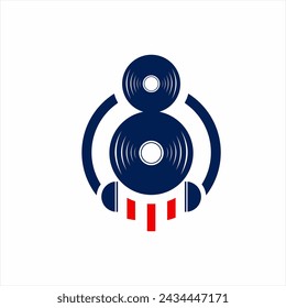 Diseño de logotipo de auriculares con concepto de disco de vinilo número 8.