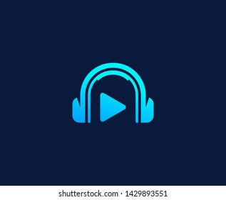 Headphone logo dj play button vector 