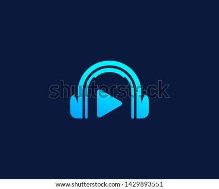 Headphone logo dj play button vector 