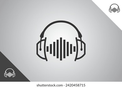 Headphone logo. Minimal and modern logotype. Perfect logo for business related to band, musicians and singers industry. Isolated background. Vector eps 10.
