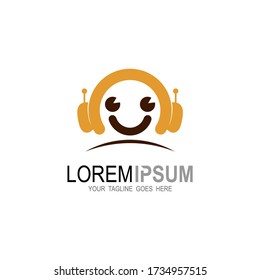 Logotipo de auriculares con plantilla de diseño multimedia, logotipo de audio, música