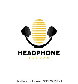 Headphone Logo, Music Listening Device Vector, Elegant Minimalist Simple Design, Silhouette Icon Illustration