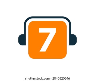 Headphone Logo On 7 Letter. Letter 7 Music Logo Design Template Headphone Concept Headphone Concept