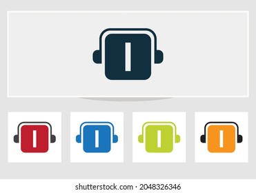 Headphone Logo On I Letter. Letter I Music Logo Design Template Headphone Concept
