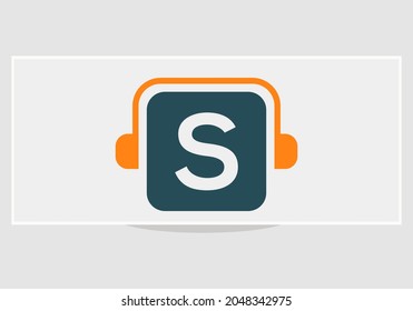 Headphone Logo On S Letter. Letter S Music Logo Design Template Headphone Concept