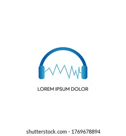 headphone logo with wave template, music studio recording, audio, monitor