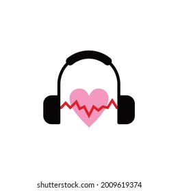 headphone with love heart symbol radio live podcast logo design vector illustration