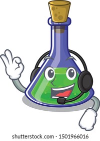 With headphone magic potion on the cartoon table