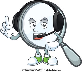 With headphone magnifying glass cartoon character with mascot.