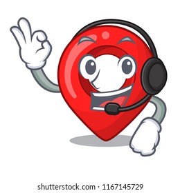 With headphone map marker navigation pin mascot cartoon