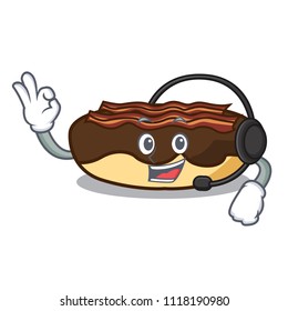 With headphone maple bacon bar mascot cartoon