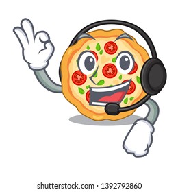 With headphone margherita pizza in the mascot shape