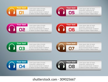 Headphone and marketing icons on Infographic design template.