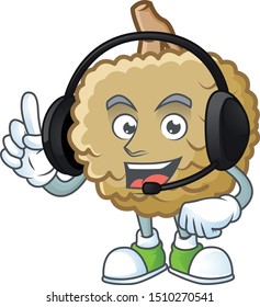 With headphone marolo fruit cartoon character mascot style.